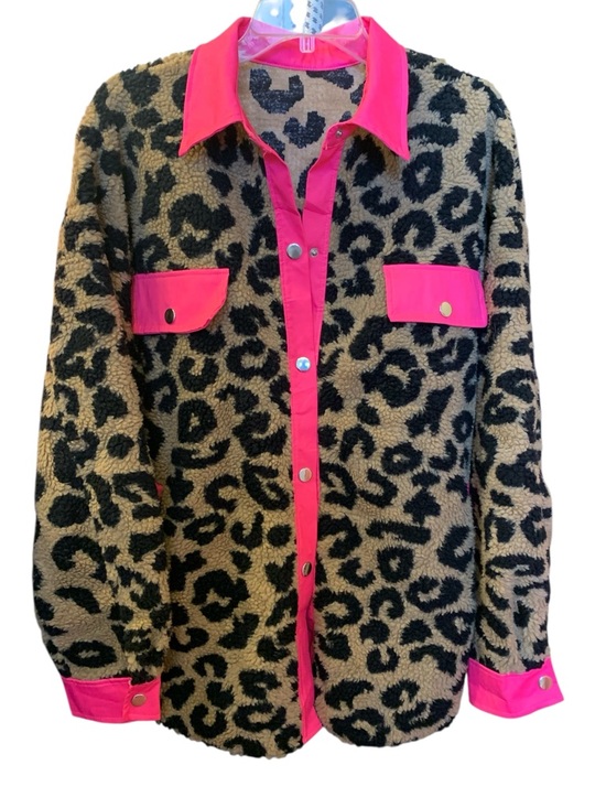 Unbranded Jackets & Blazers - NEW Hot Pink & Leopard Shepherd Jacket Cheetah Animal Print Woman’s Size 2X